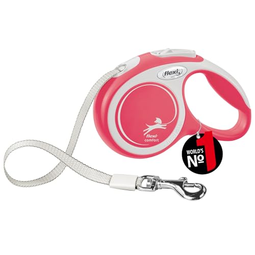 (-34%) flexi® Comfort XS | 3m Gurt Roll-Leine für kleine Hunde bis 12 kg | Miniformat mit 3-Finger Griff | Rot | ausziehbare Hundeleine | Gewicht 126.1 gr | Maße 8,2 x 13 cm
