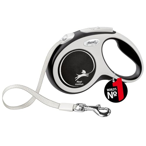 (-38%) flexi® Comfort S | 5m Gurt Roll-Leine für Hunde bis 15 kg | Schwarz | ausziehbare Hundeleine | Gewicht 221 gr | Maße 10 x 16.5 cm