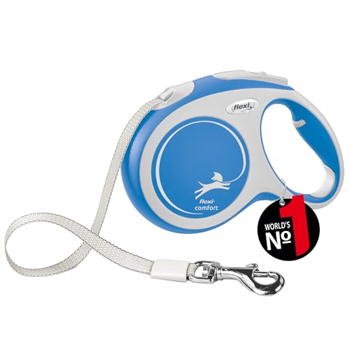 flexi® Comfort L | 5 m retractable tape leash for dogs up to 60 kg | Blue | retractable dog lead | Weight: 520 g | Dimensions: 13.4 x 20.8 cm