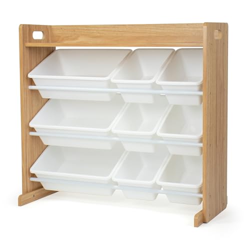 Humble Crew Toy Storage Organizer with Top Shelf and 9 Removable Bins, Natural/White