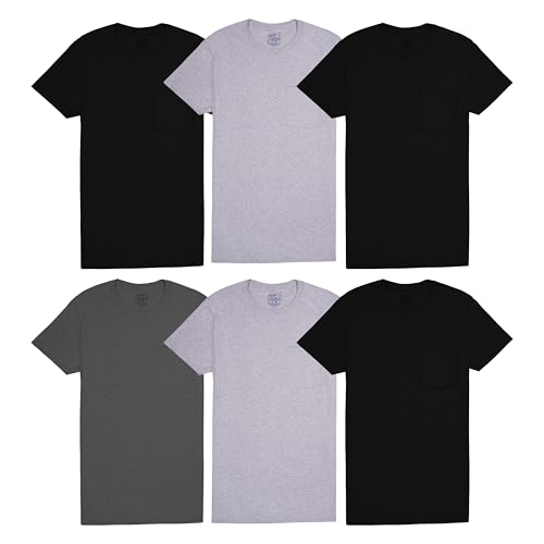 Fruit of the Loom Men's Pocket T-Shirt Multipack, (Pack of 6) - Assorted Colors, Large
