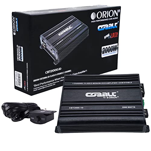Orion Cobalt CBA2000.1D Monoblock 1-Channel Class D Amplifier for Car Subwoofer, 2000W MAX, 1/2/4 Ohm Stable, Adjustable Low Pass with Bass Boost, MOSFET Power Supply, Bass Knob Included
