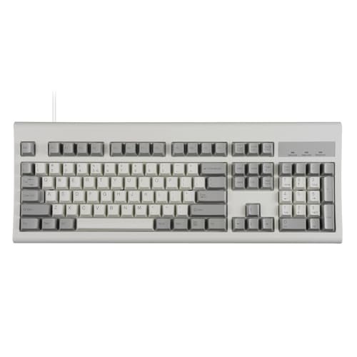 Perixx PERIBOARD-106M, Wired Performance Full-Size USB Keyboard, Curved Ergonomic Keys, Classic Retro Gray/White Color, US English Layout