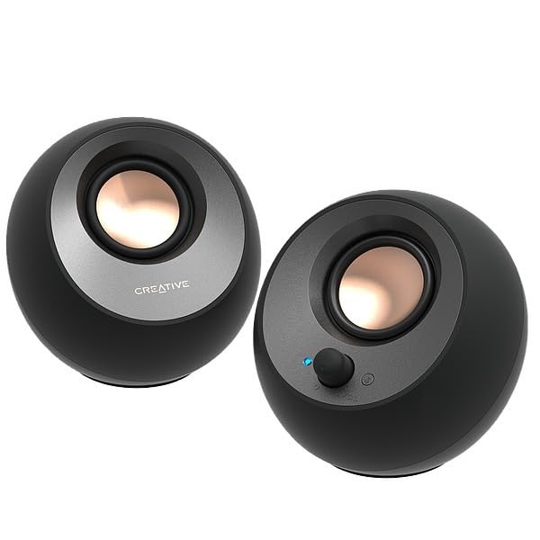 Creative Pebble V3 Minimalistic 2.0 Desktop Speakers With USB-C Audio, Clear Dialog Enhancement, Bluetooth 5.0, 8W RMS, 16W Peak Power, USB-A Converter (Black)