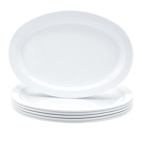 Amazon Basics Melamine (Plastic )Oval Platter Narrow Rim, 6 Piece Set, 13 in x 9.75 in, WhiteI00000 8 Pack White Plasti