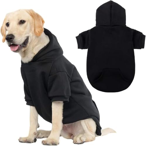 KOOLTAIL Basic Dog Hoodie - Soft and Warm Dog Hoodie Sweater with Leash Hole and Pocket, Dog Winter Coat, Cold Weather Clothes Sweatshirt for Small Medium Large Dogs Puppy Cat Boys Girls Black L
