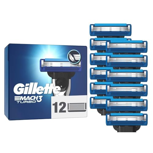 (-15%) Gillette Mach 3 Turbo Klingen Herren, 12 Original Rasierklingen, Blau