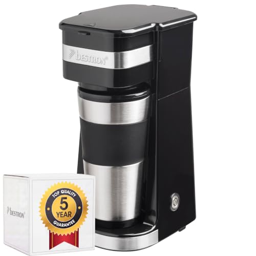 (-21%) Bestron Kaffeemaschine mit Isolierbecher, Camping Kaffeemaschine für gemahlenen Filterkaffee, kleine Kaffeemaschine für 2 Große Tassen, 750 Watt, Farbe: Schwarz/Silber