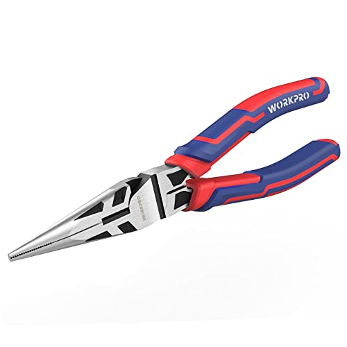 WORKPRO Premium 8” Needle Nose Pliers, Paper Clamp Precision, Heavy-Duty CRV Steel, Large Soft Grip with Wire Cutter, Long Nose Cutting Pliers, W031269