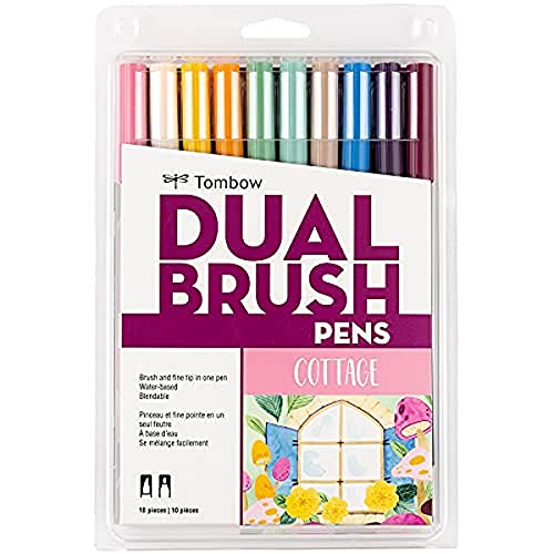 Tombow 56216 Dual Brush Pen Art Markers, Cottage, 10-Pack. Blendable, Brush and Fine Tip Markers