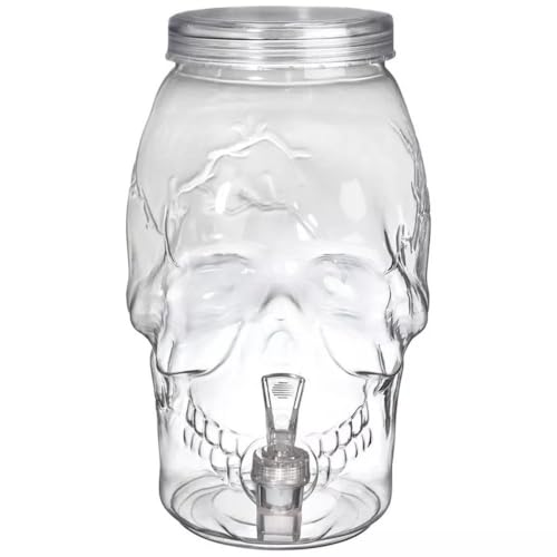 Spooky Skull Clear Plastic Drink Dispenser - 1 Gallon (1 Count) - Unique & Eye-Catching Design Durable & Leak-Proof - Perfect For Halloween & Themed Events
