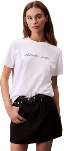 (-34%) Calvin Klein Damen T-Shirt Kurzarm Core Logo Slim Fit Tee Rundhalsausschnitt, Weiß (Brilliant White), S