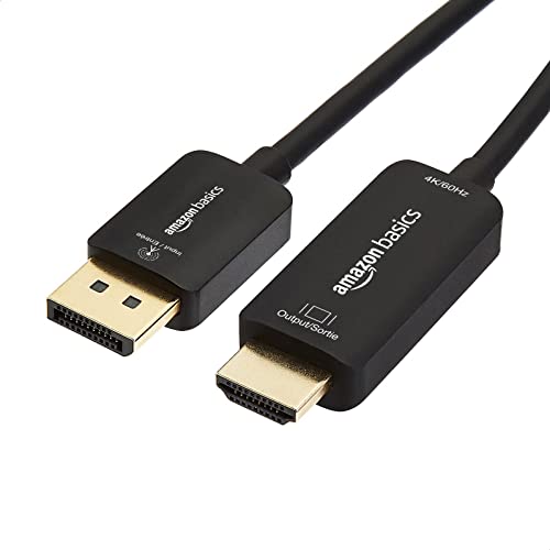 Amazon Basics DisplayPort to HDMI Cable, Uni-Directional, 1080p, 1920x1200, 4K@60Hz, 3 ft, Gold-Plated Plug, Black