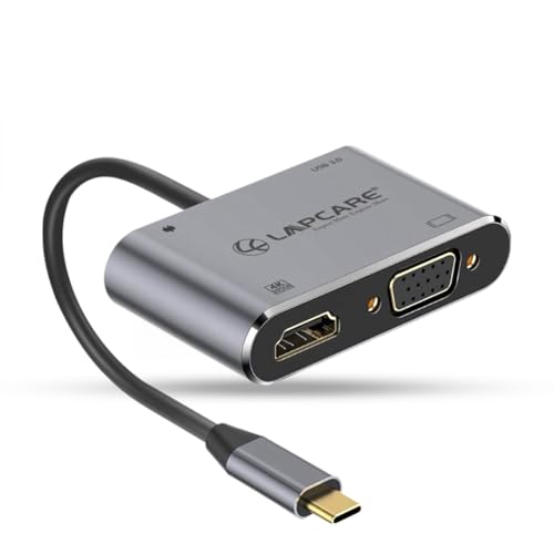 Lapcare LC411 USB-C USB Hub/Docking Station(4-in-1) with 4K 30Hz HDMI, USB 3.0, VGA, Type-C Data, PD Charging, Type-C Plug for Laptop, Mac,PC