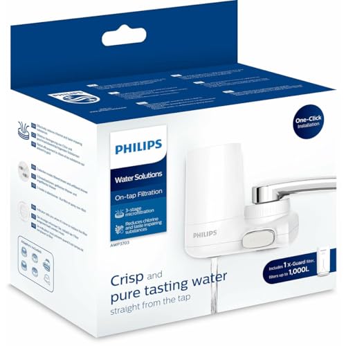 Philips Water Ontap Filter AWP3703 MICROFILTRATION, 1000 L filtration capacity, reduces chlorine, sediment, and other taste-impacting substances (Packing May Vary), White