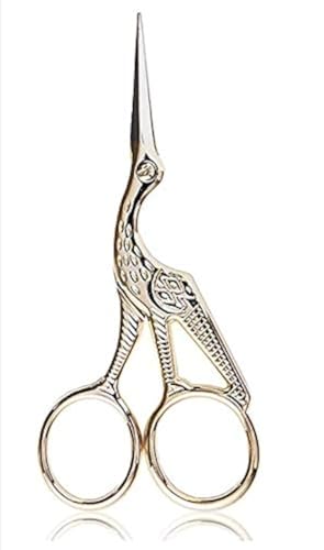 3.6" Stainless Steel Tip Classic Stork Scissors Crane Design Sewing Scissors DIY Tools Small Shear for Embroidery, Craft, Needle Work, Art Work Everyday Use Gold Scissors
