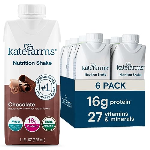 KATE FARMS Organic Nutrition Shake, Chocolate, 16g Protein, 27 Vitamins and Minerals, Protein Meal Replacement Drink, Protein Shake, 11 oz (12 Pack)