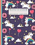 Composition Notebook Wide Ruled Paper Notebook Journal Blank Lined Workbook For Teens Kids Students Girls For Home School College With Cute Unicorn Rainbow Donut Pattern
