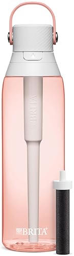 Brita Hard-Sided Plastic Premium Filtering Water Bottle, BPA-Free, Reusable, Replaces 300 Plastic Water Bottles, Filter Lasts 2 Months or 40 Gallons, Includes 1 Filter, Blush - 26 oz.