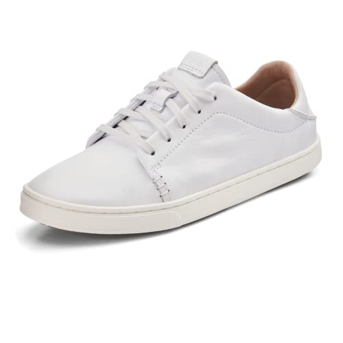 OLUKAI Pehuea Li 'Ili Women's Everyday Leather Sneakers, Casual & Versatile Shoes with Drop-In Heel, Soft & Premium Materials, All-Day Comfort & Support, White/White, 8.5