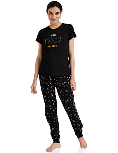Women Cotton T-Shirt and Jogger Night Suit | Two Piece Set| Regular Fit (Available in Plus Sizes)