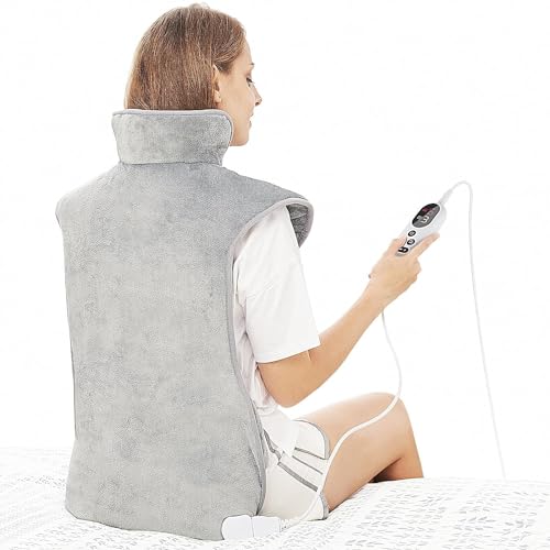 (-20%) Heizkissen für Rücken Schulter Nacken 60x100cm Wärmekissen mit Abschaltautomatik, Schnelle Erwärmung, mit Taillenriemen, Rückenwärmer Heizdecke 6 Heizstufen, Auto-OFF-Timer, Flanellmaterial, Waschbar