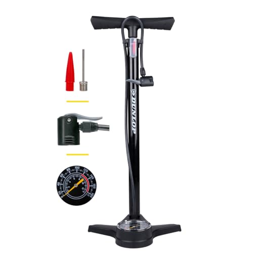 ⚡ BLITZDEAL (-76%) Dunlop Fahrradpumpe mit Manometer - Luftpumpe Fahrrad mit 2 Adaptern - für Alle Ventile - Dunlop, Presta und Schrader Ventil - Pumpe 12 Bar/180PSI - Kunststoff - Schwarz