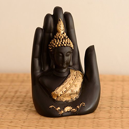 eCraftIndia Resin Black Golden Handcrafted Palm Buddha Statue Showpiece | Lord Buddha Idol for Home Decor Living Room Office | Gift for Diwali Buddha 
