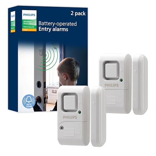 Philips Personal Security Window and Door Alarm, 2 Pack, DIY Protection, Burglar Alert, Wireless, Chime/Alarm, Easy Installation, Ideal for Home, Garage, Apartment, RV and More, LRM3420W/27