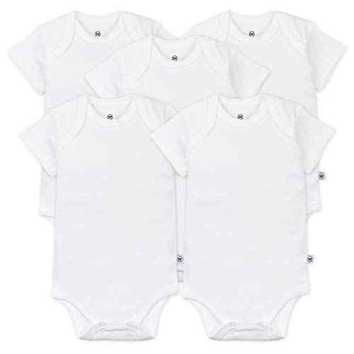 HonestBaby Baby Girls Organic Cotton Short Sleeve Bodysuits Multipack And Toddler T-Shirt Set, 5-pack Bright White, 3-6 Months US