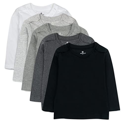 HonestBaby 5-Pack Long Sleeve T Shirts 100% Organic Cotton for Toddler, Little Kids Boys, Girls, Gray Ombre, 24 Months