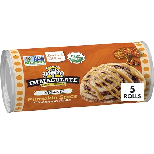 Immaculate Baking Organic Cinnamon Rolls, Limited Edition Pumpkin Spice With Icing, Refrigerated Canned Pastry Dough, 5 Rolls, 17.5 oz
