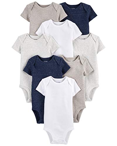 Simple Joys by Carter's Body unissex para bebês com 8 unidades de manga curta, Azul-marinho/branco/aveia, 12 Meses