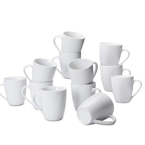 Amazon Basics Porcelain, 12 oz Coffee Mug Set, 12 Count, WhiteYHOSSEUN Espresso Cups 4 Oz, Porcelain Coffee Cups Set of