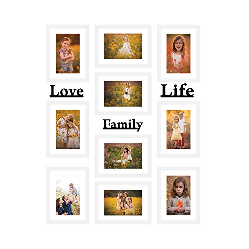 Amazon Brand - Solimo Collage Set of 10 White Photo Frames (6 X 8 Inch - 10) With "Love', 'Family' & 'Life' Plaques