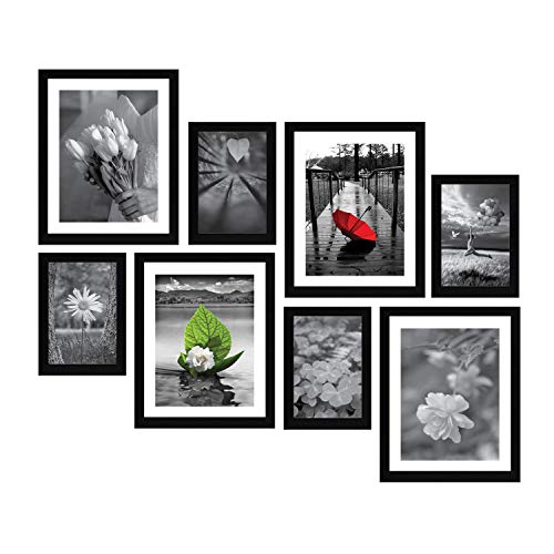 Collage Set of 8 Black Photo Frames (5 X 7 Inch - 4 & 8 X 10 Inch - 4)