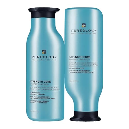 Pureology Strength Cure Strengthening Shampoo & Conditioner Set - For Damaged, Color-Treated Hair, Fortifies & Strengthens Hair, Sulfate-Free & Vegan, 9 Fl Oz (Pack of 2)