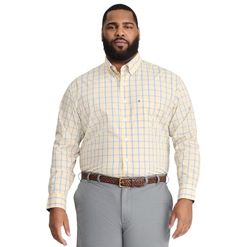 IZOD Men's Big Performance Comfort Long Sleeve Plaid Button Down, Golden Cream, 4X-Large Tall