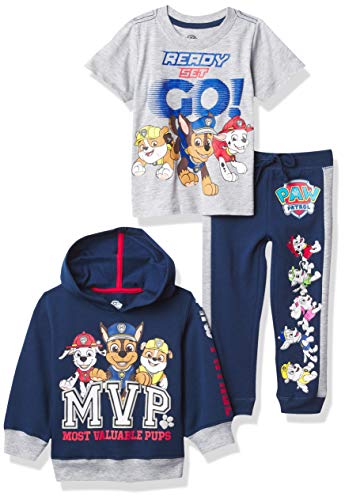Nickelodeon boys Paw Patrol Graphic Hoodie, T-shirt, & Jogger Sweatpant, 3-piece Athleisure Outfit Bundle - Baby and Toddler T Shirt Set, Navy/Heather Grey, 4T US