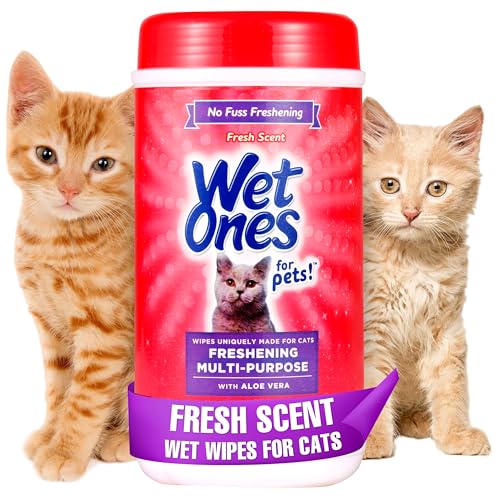 Wet Ones for Pets Freshening Multipurpose Wipes for Cats with Aloe Vera, Fresh Scent - Easy to Use Cat Cleaning Wipes for Pet Grooming in Canister, 50 Count