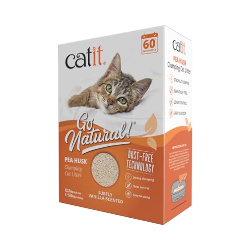 Catit - Go Natural Pea Husk Clumping Cat Litter - Lightweight, Dust Free, Easy Cleaning & Scooping, Flushable Kitty Litter with Odor Control & Subtle Fragrance - 12.3 Lbs, Vanilla Scented