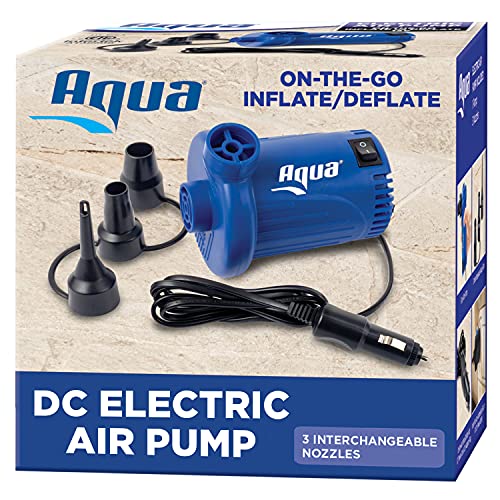 Aqua DC Electric Air Pump – 12v – Heavy Duty Air Pump for Inflatables with 3 Nozzle Attachments – Blue