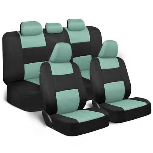 BDK PolyPro Car Seat Covers, Full Set in Mint on Black – Front and Rear Split Bench Protection, Easy Install with Two-Tone Accent, Universal Fit for Auto Truck Van SUV
