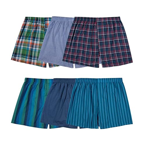 Fruit of the Loom Men's Tag-Free Boxer Shorts (Knit & Woven), Woven - 6 Pack - Assorted Colors, Large