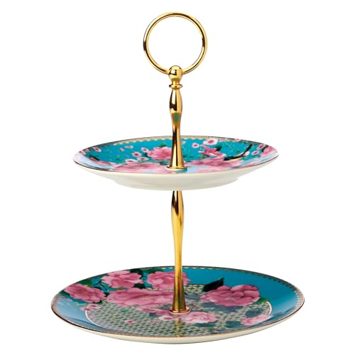 Maxwell & Williams Teas & C's Silk Road 2 Tiered Cake Stand Aqua Gift Boxed