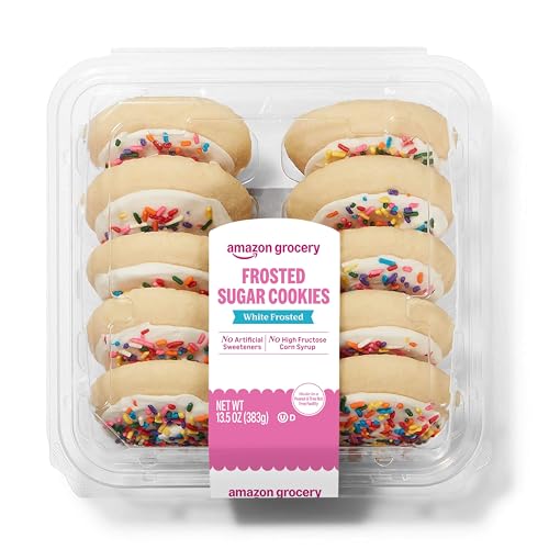 Amazon Grocery, White Frosted Sugar Cookies, 13.5 Oz, 10 Ct, Frozen (Previously Amazon Fresh, Packaging May Vary)