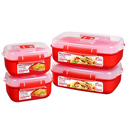 (-14%) Sistema Microwave-Heat & Eat Frischhaltedosen Set | 4 rechteckige Mikrowellen-Vorratsdosen mit Deckeln (2 x 1,25 l + 2 x 525 ml) | verschließbare Clips und Belüftungsventile [82005]