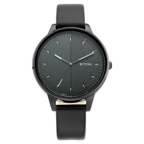 Titan Ladies Workwear Quartz Analog Precision Simplicity Gradient Black Dial Black Leather Strap Watch for Women - NT2648NL01