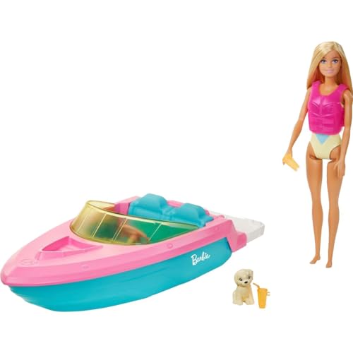 Barbie Doll and Boat Playset with Pet Puppy, Life Vest and Accessories, Fits 3 Dolls & Floats in Water, Gift for 3 to 7 Year Olds