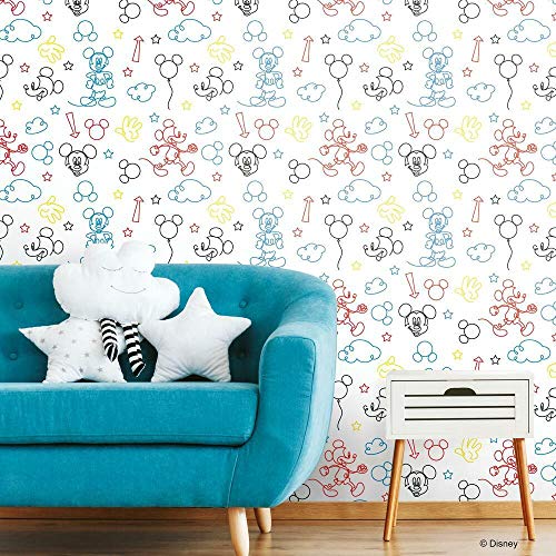 Disney Mickey Mouse Line Art Red Peel & Stick Wallpaper by RoomMates, RMK11776RL